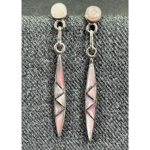 Vintage Pink Mother of Pearl Sterling Earrings - Picture 1 of 7